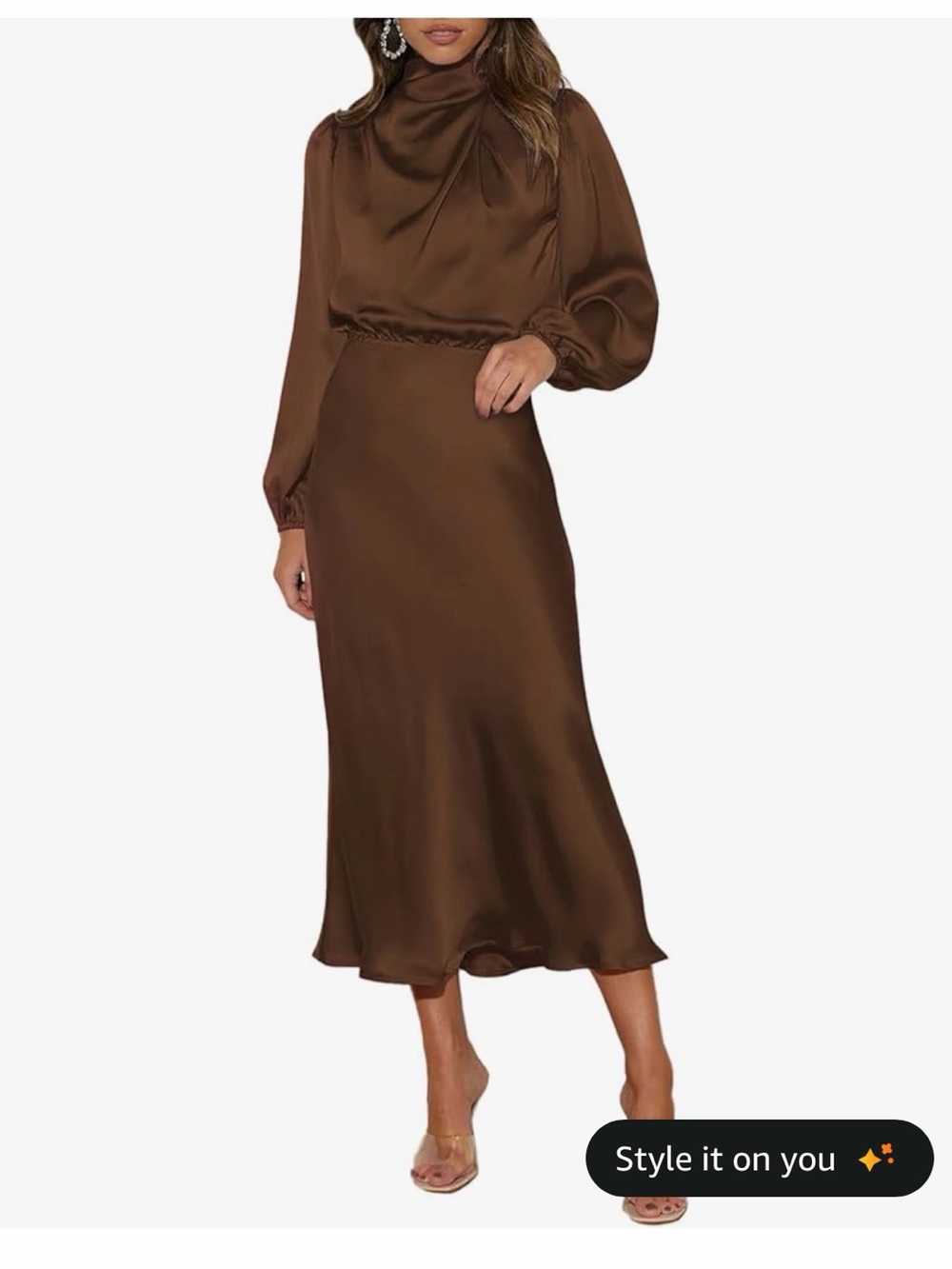 Women's Chocolate Satin Midi Skirt - Sleek Brown Finish